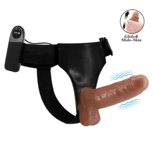 Arnes con dildo y testiculos con vibrador regulable
