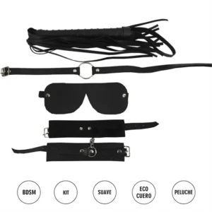 Kit BDSM Ecocuero Látigo Mordaza Esposas