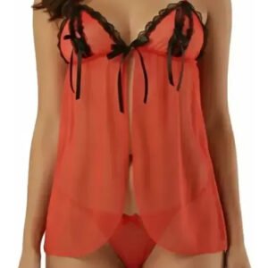 Baby Doll + Tanga Rojo Y Negro Lenceria Sexy Busto Abierto Rojo Lisa Único